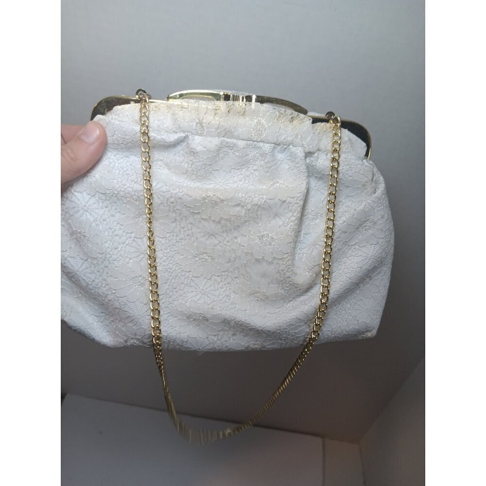 Pacific Connections White Lace Evening Gold Chain Bag Crosabody Purse - Picture 3 of 9